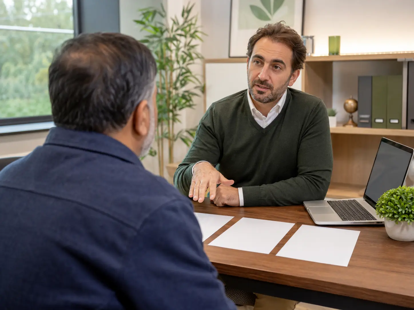Application adviser calmly explaining the preparation process to a customer
